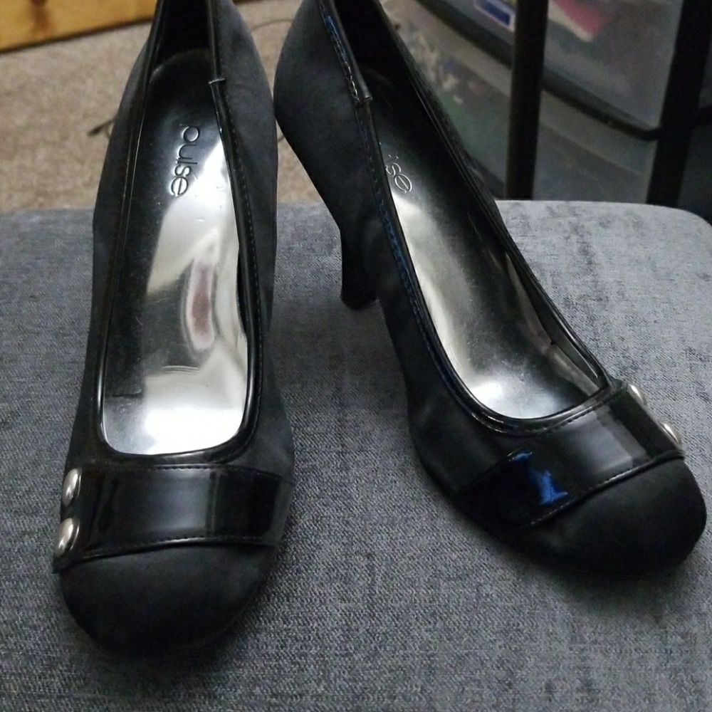 Black Heels with Button Embellishment
